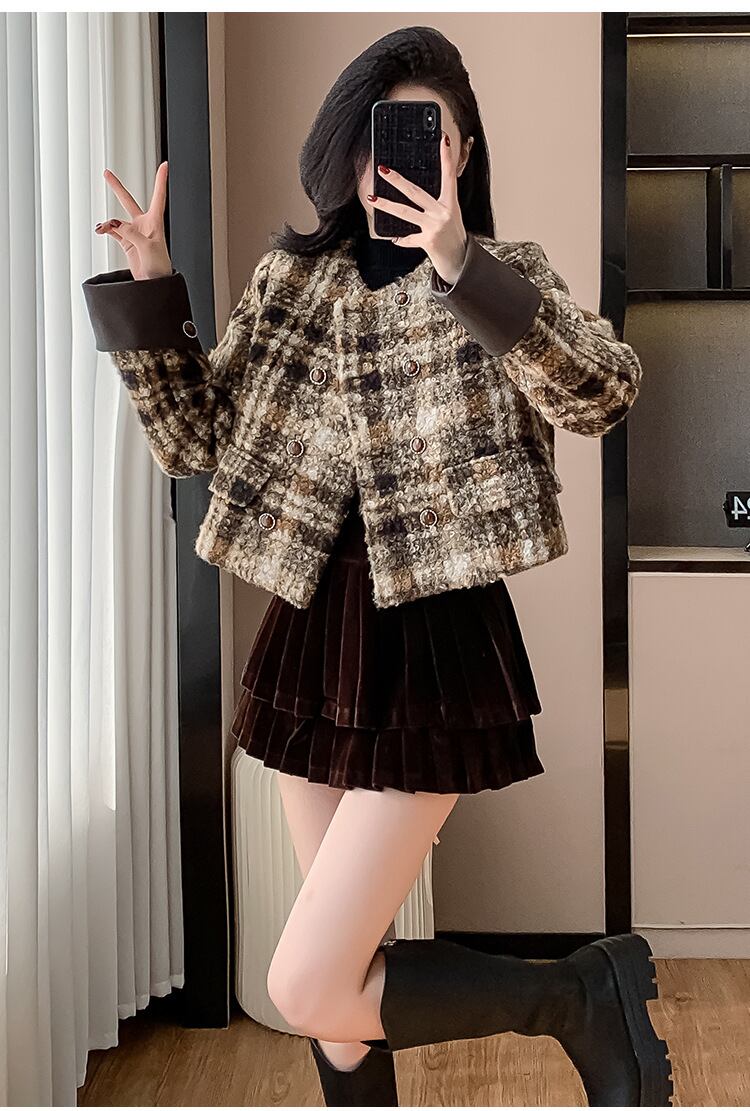 【set】チェック柄ショートコート×スカートセット　M27688