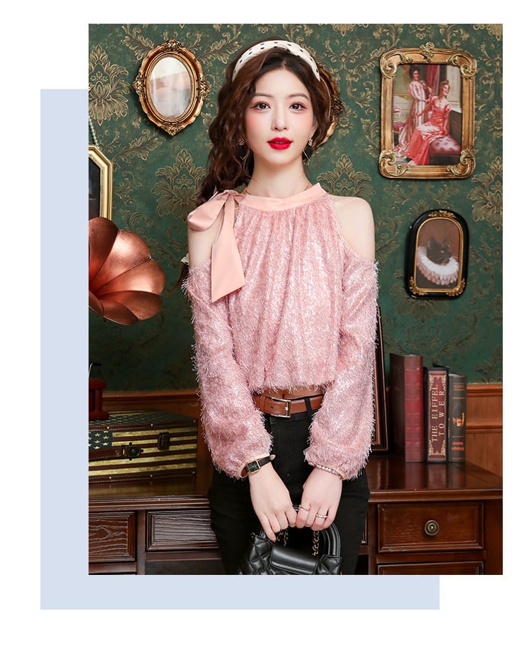 【tops】オフショルダーランタンスリーブ  ブラウス G20773