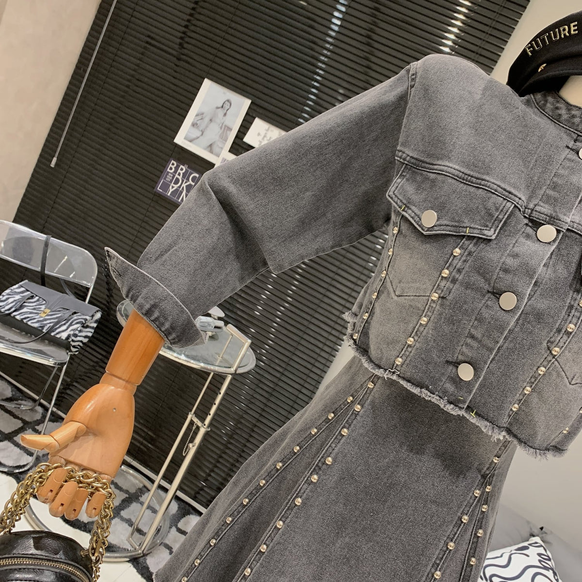 【set】ビーズ付きデニムキャミワンピース×デニムジャケットセット　M26346