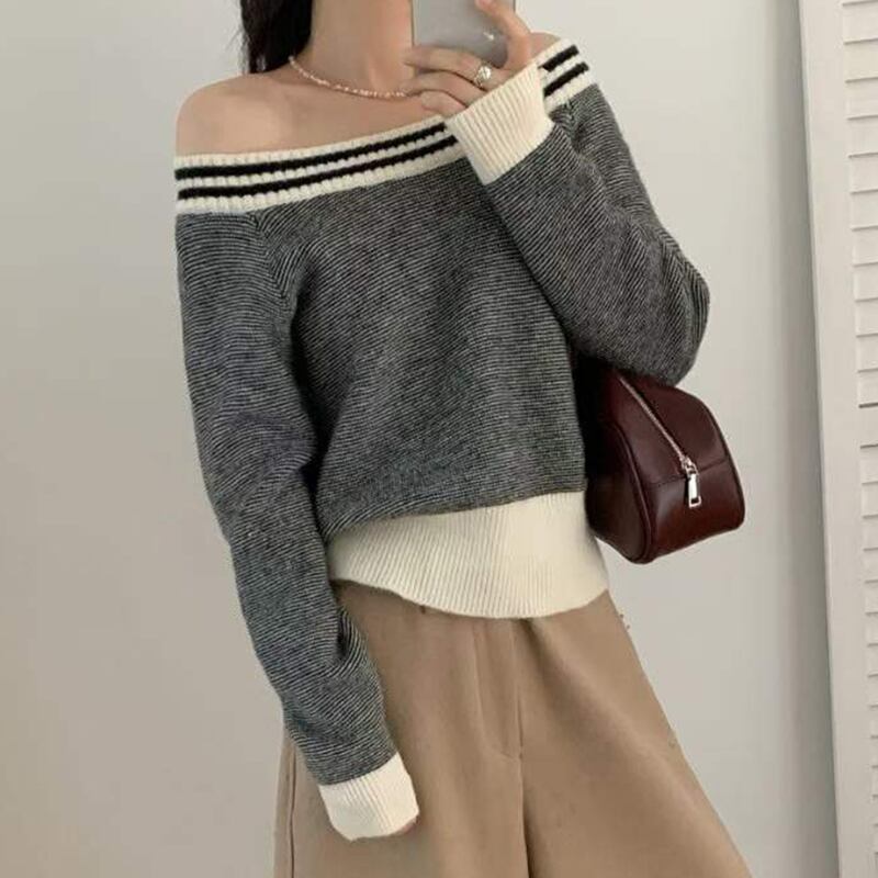 【tops】オフショルダーニットトップス Q8117