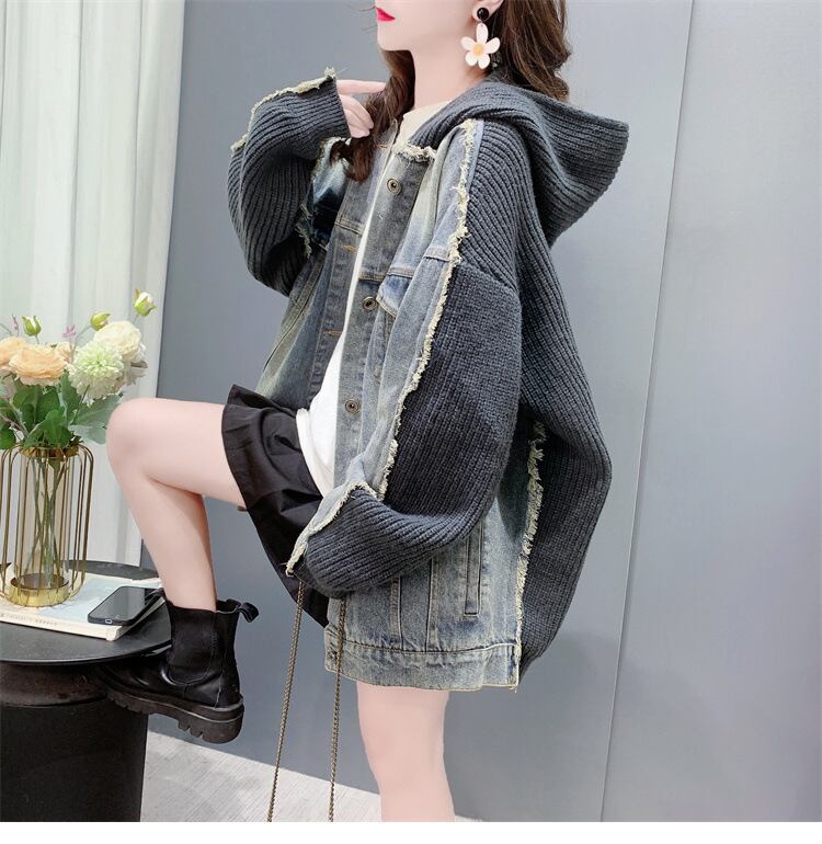 【outer】デニム切り替えニットカーデ　M26957