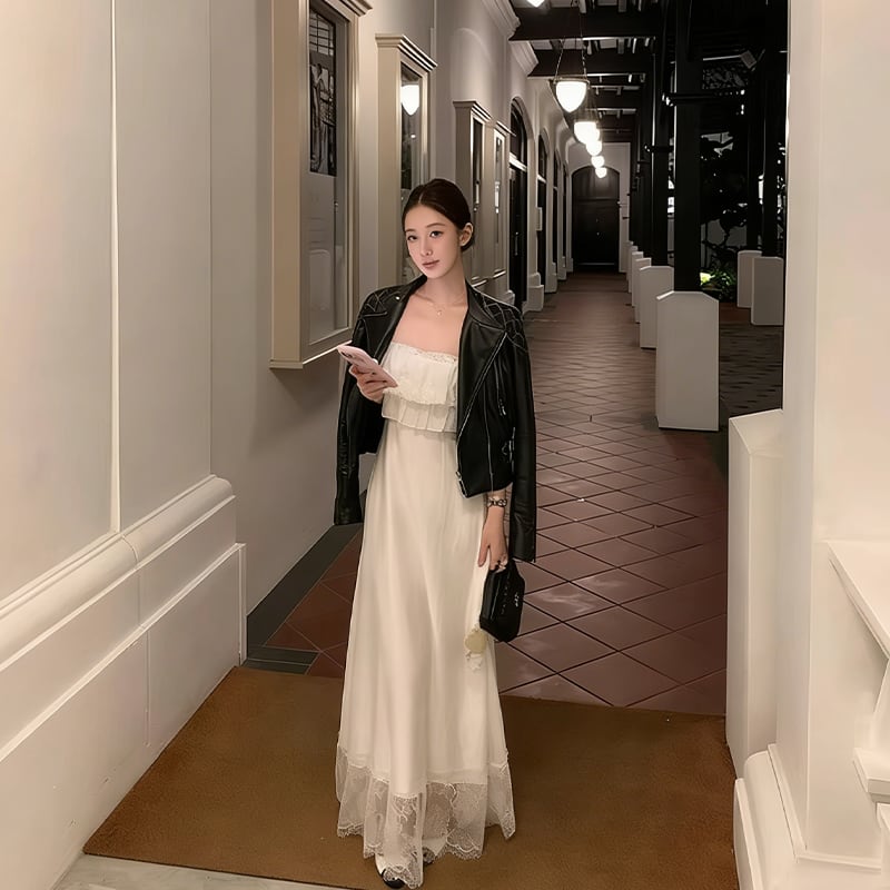 【dress】レースドッキングキャミワンピース Q8033