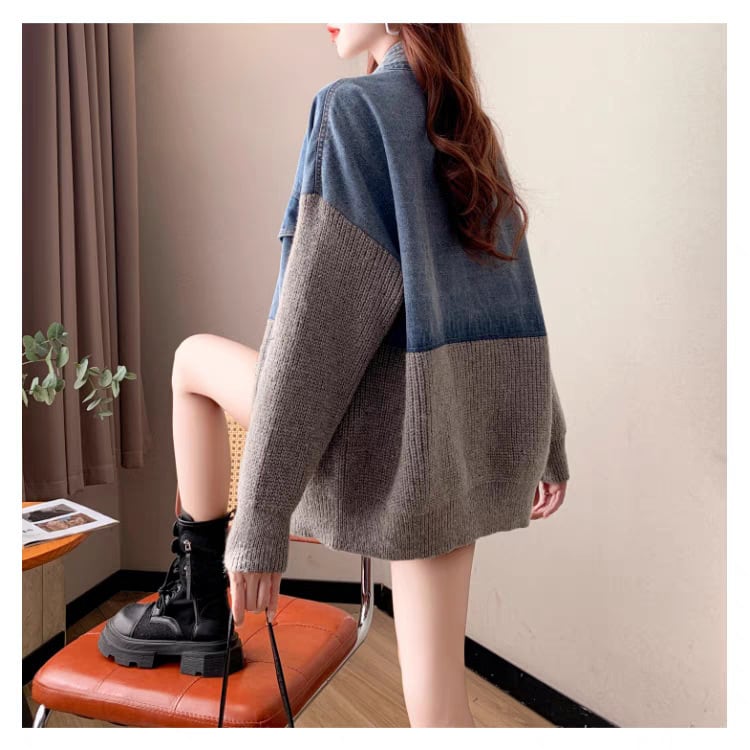 【outer】デニム切り替えニットカーデ　M25746