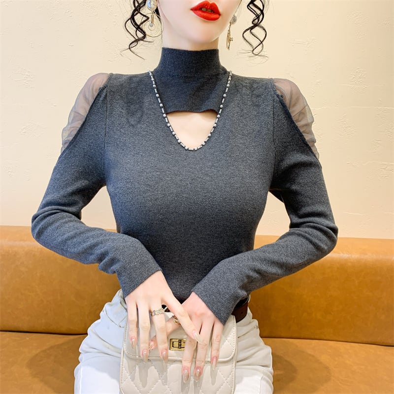 【tops】シースルーショルダーニットトップス　M28082