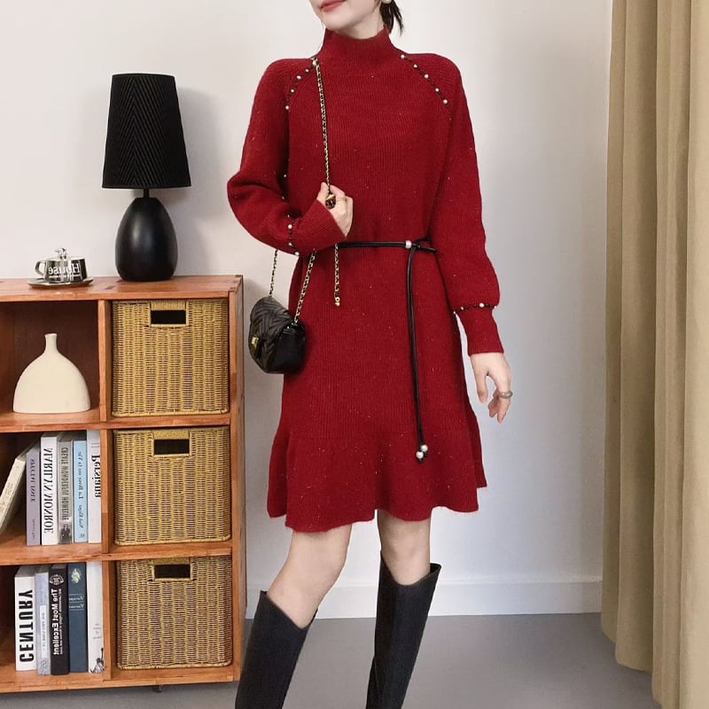 【dress】ハイネックニットワンピース Q7035