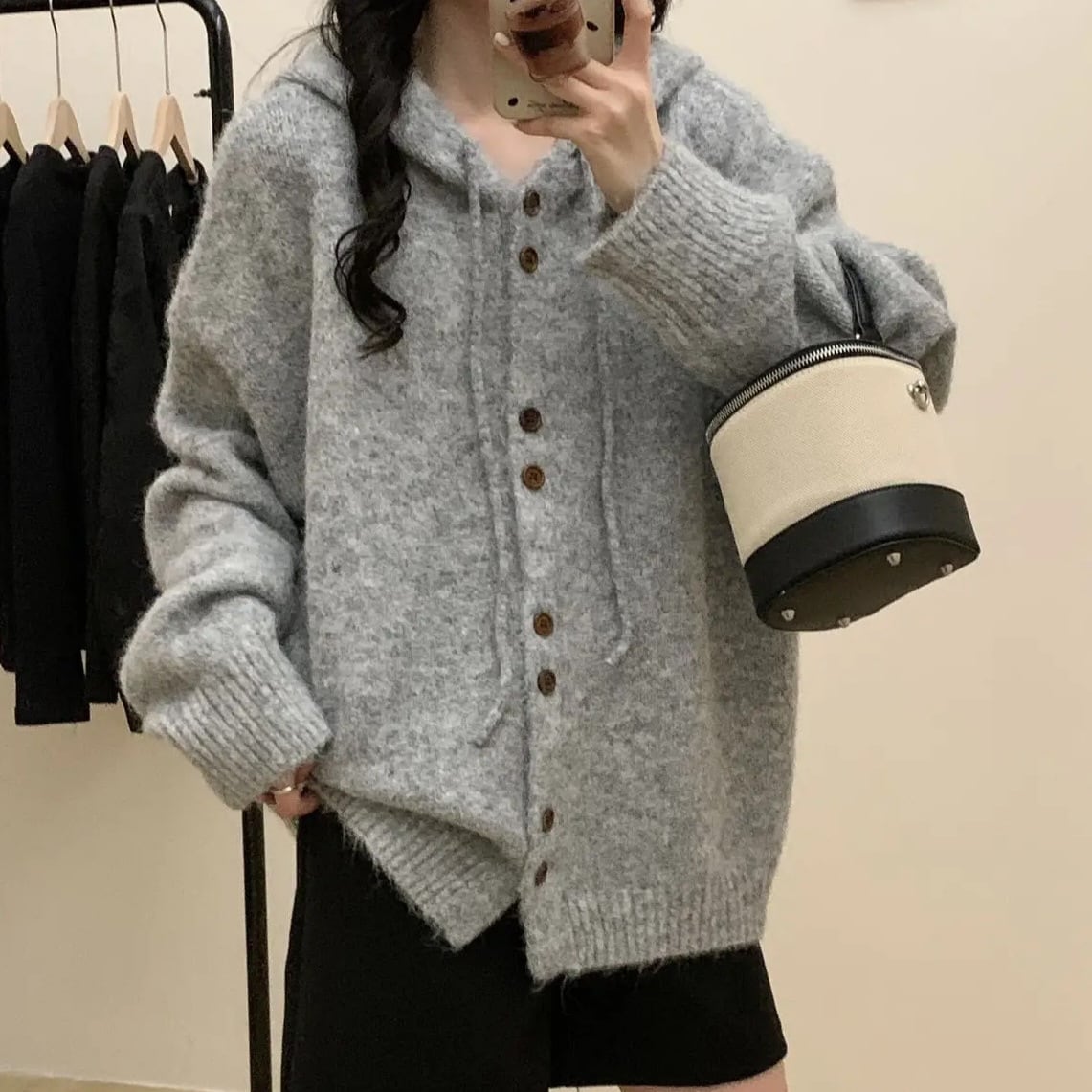 【outer】フード付きニットカーデ　M25792