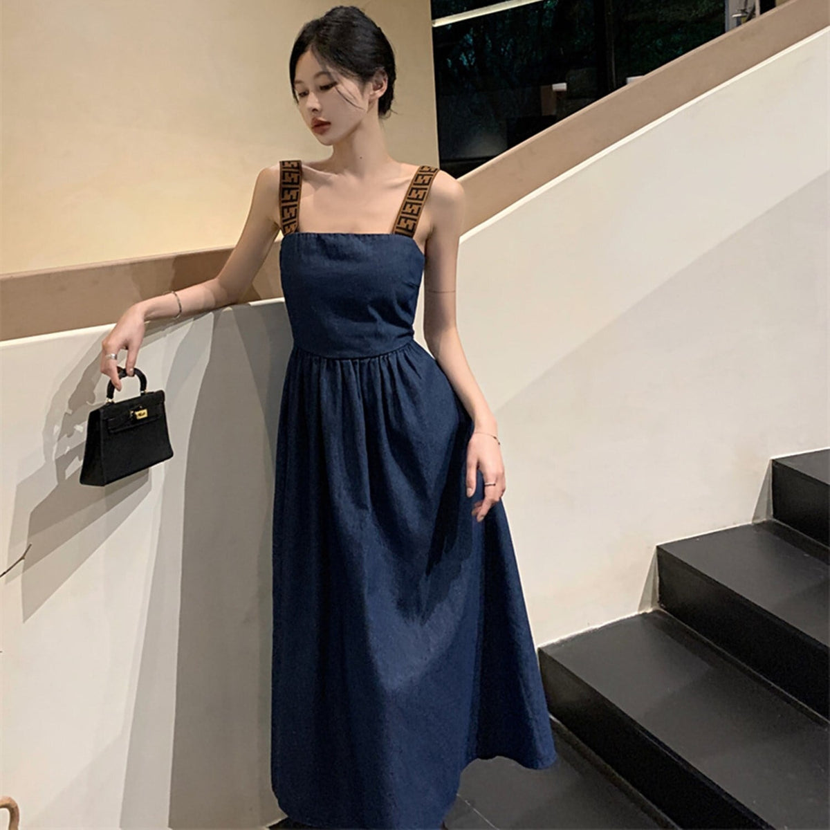 【dress】バックオープンデニムワンピース　N2663