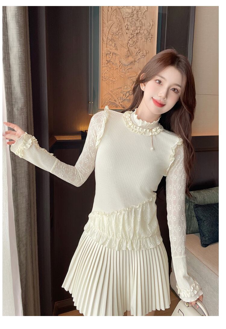 【tops】レース切り替えシャツトップス　M28903