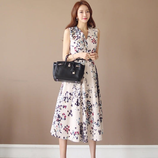 【dress】韓国風質感のいい 気質満点プリント着痩せワンピース