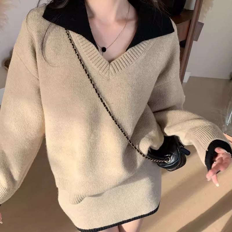 【set】フェイクレイヤードニットトップス×ミニスカートセット Q7829
