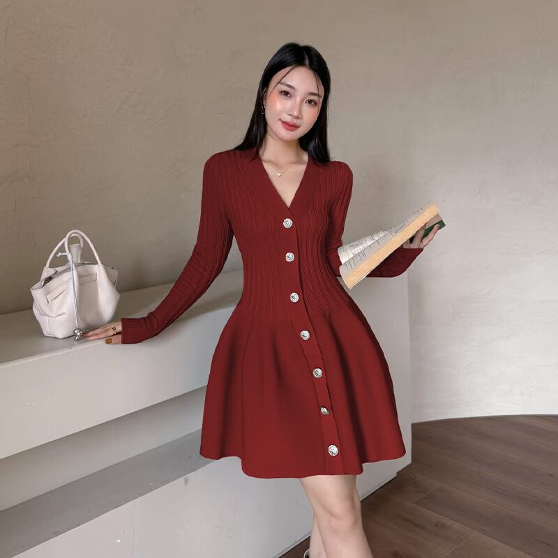 【dress】ペプラムニットワンピース Q7048