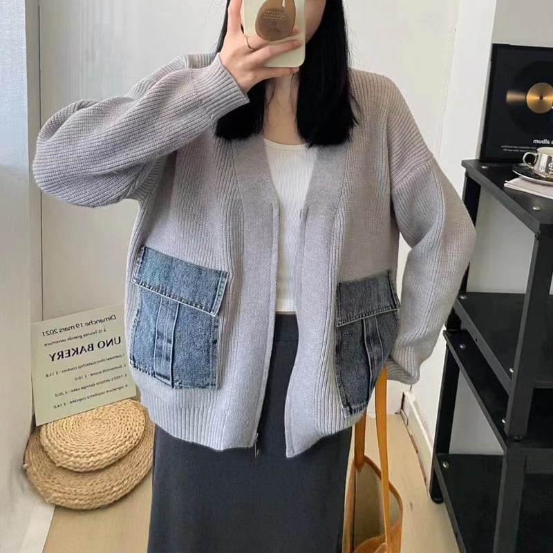 【outer】デニムドッキングニットカーディガン Q7254