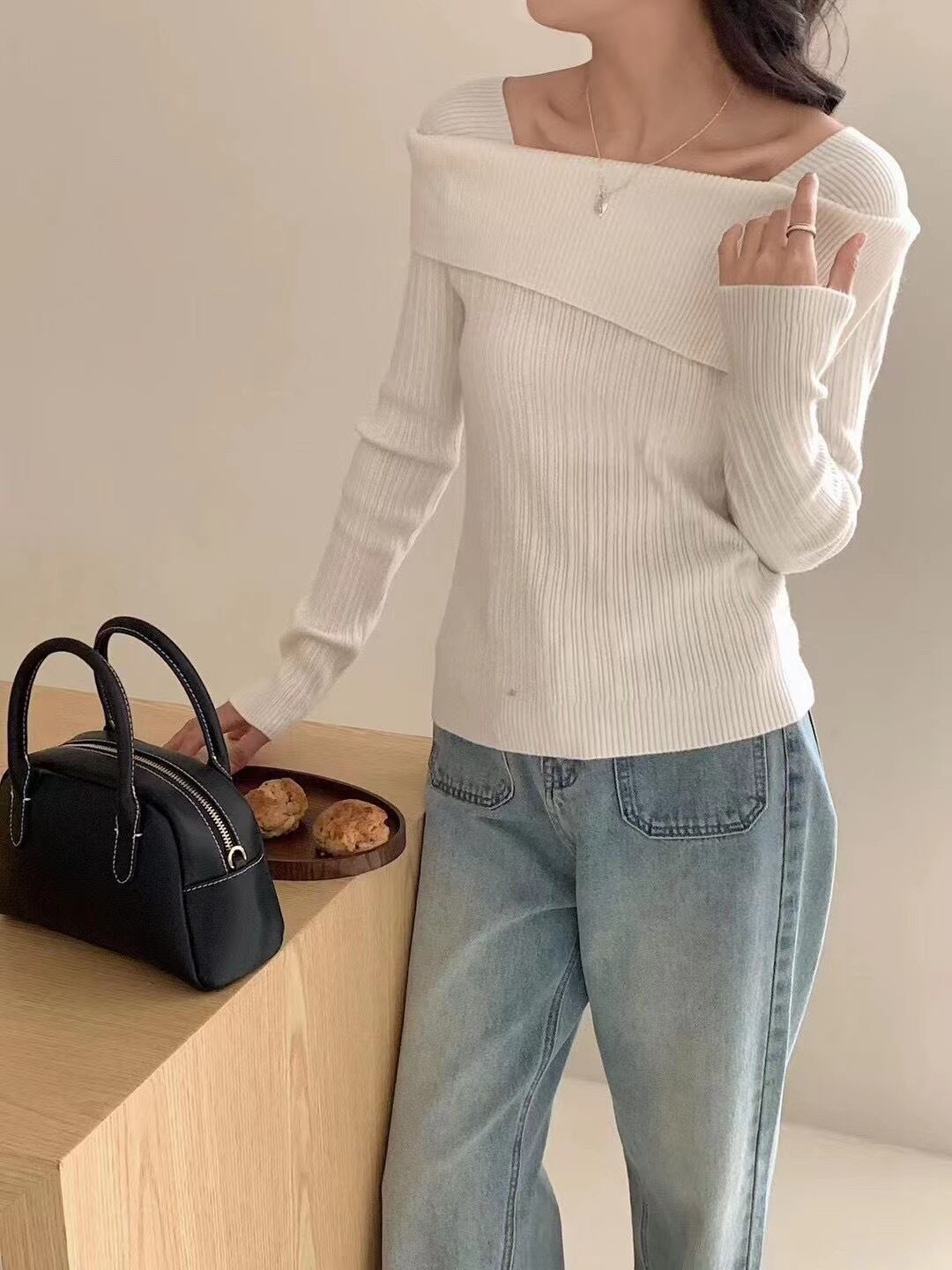 【tops】ボートネックニットトップス　M18096