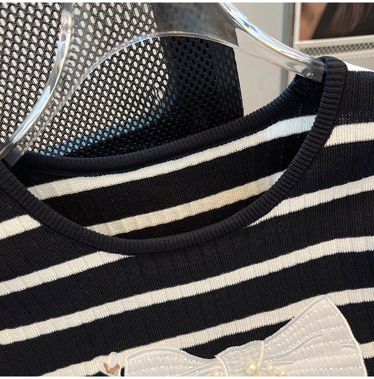 【tops】ビーズリボンニットTシャツG21546