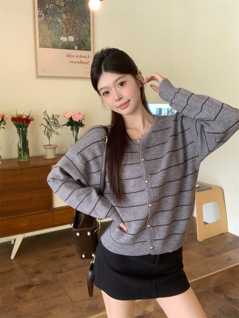 【outer】ボーダー柄ニットカーデ　M27455