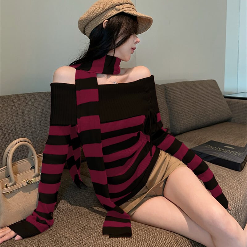 【tops】ボーダー柄ニットセーター　M27825
