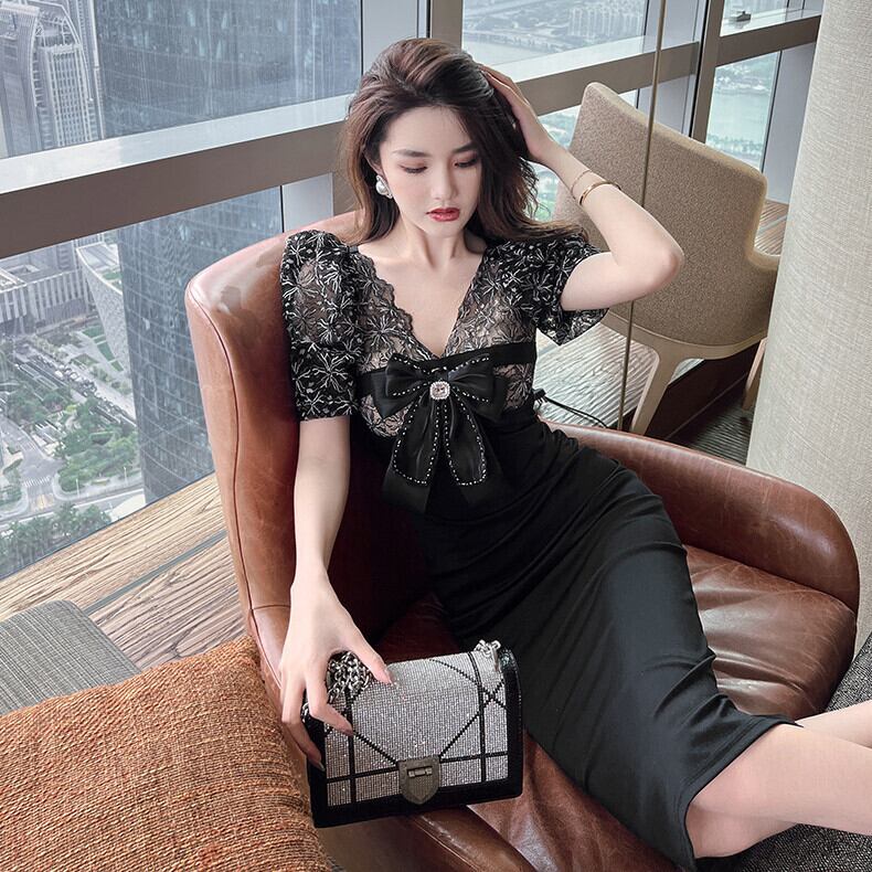 【dress】レース切り替えワンピース　M29601