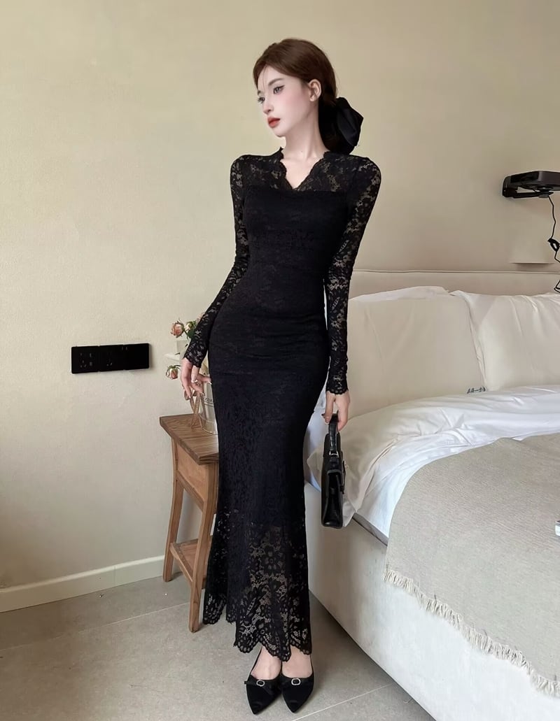 【dress】レースマーメイドワンピース　M28027