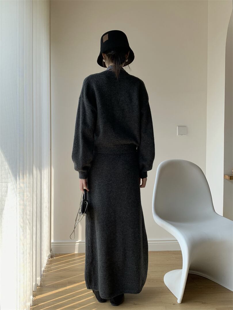 【set】スカーフ付きニットトップス×ロングスカートセット　N3452