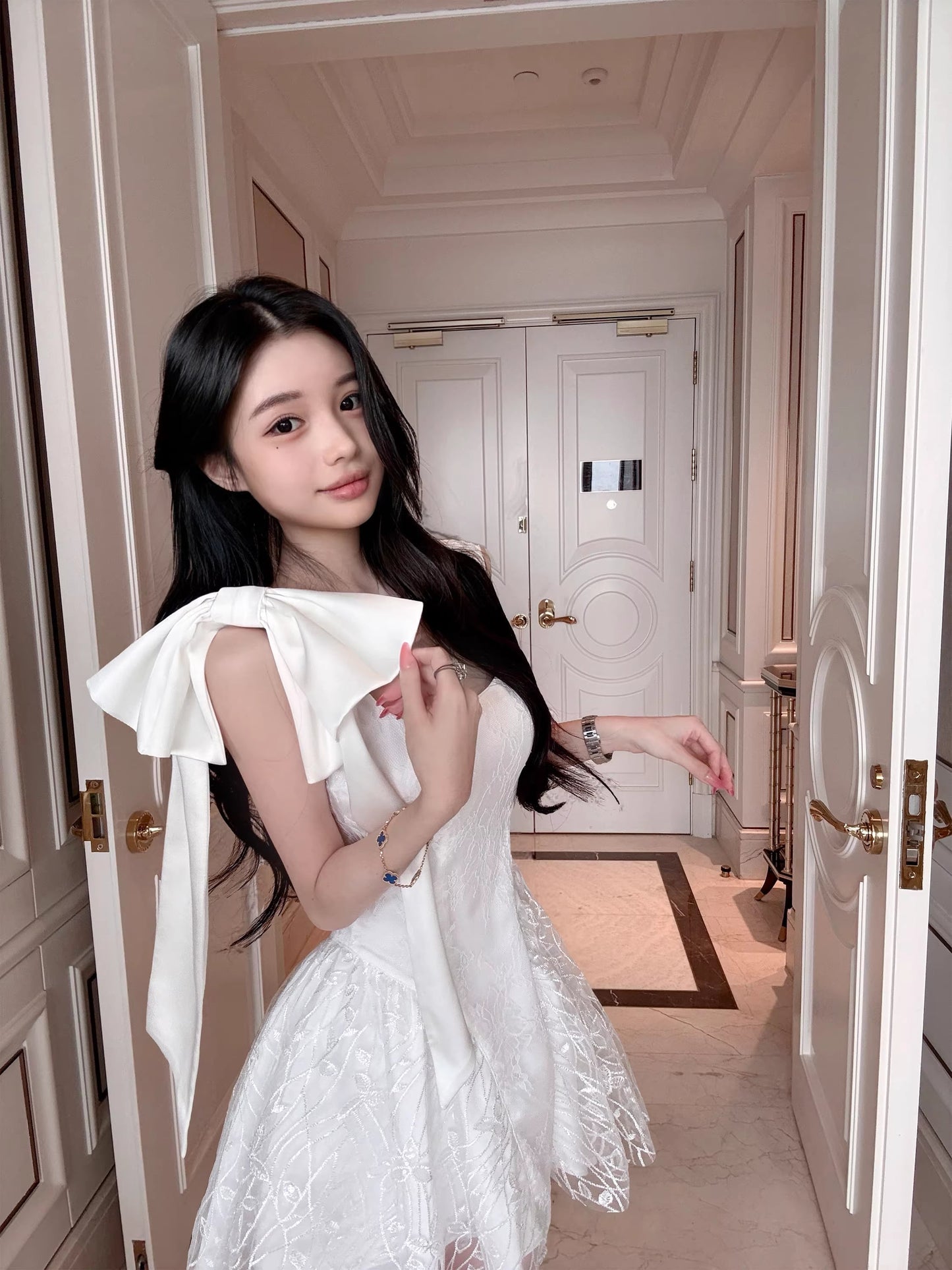 【dress】リボン付きレースキャミワンピース Q8385