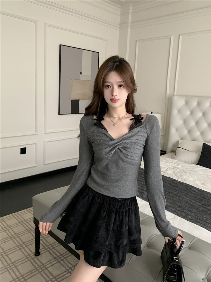 【tops】レース切り替えトップス　M27422