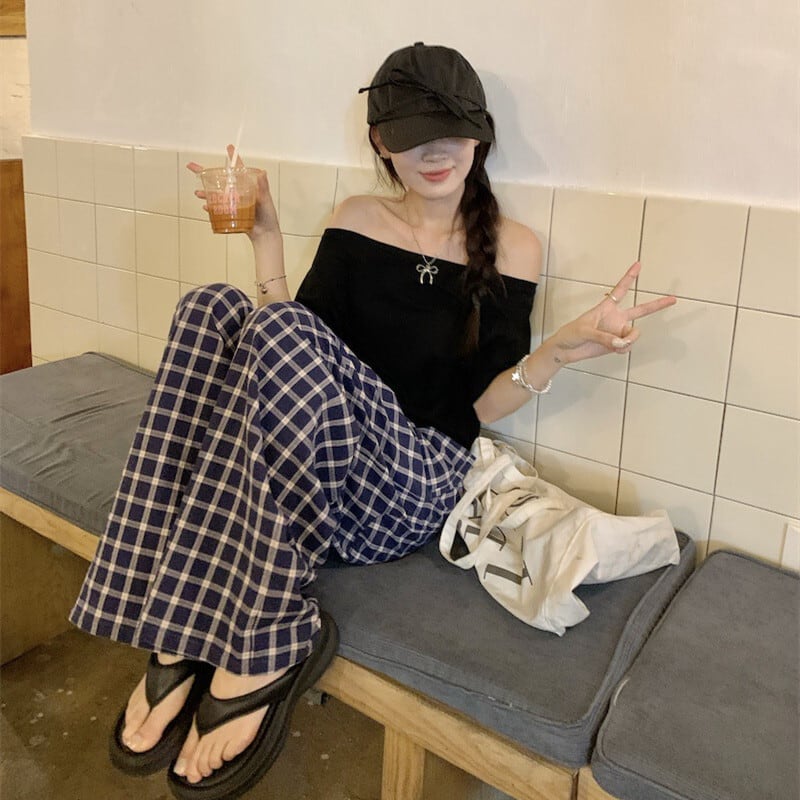 【set】Tシャツ×チェック柄パンツセット　M25040