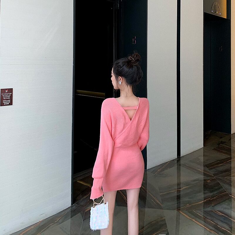 【dress】Vネックニットワンピース　M18712