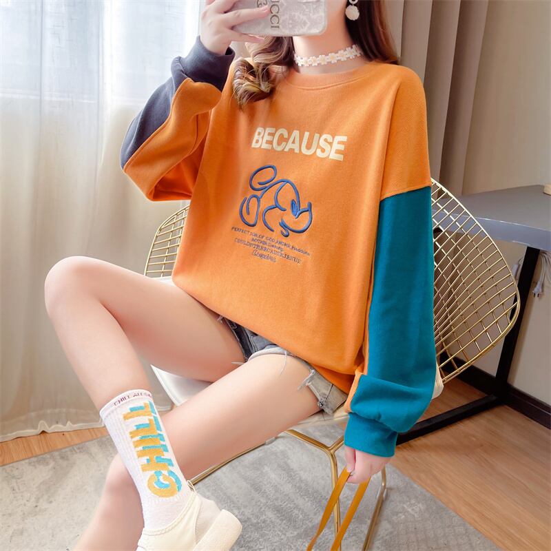 【tops】キュート長袖配色パーカーF6234