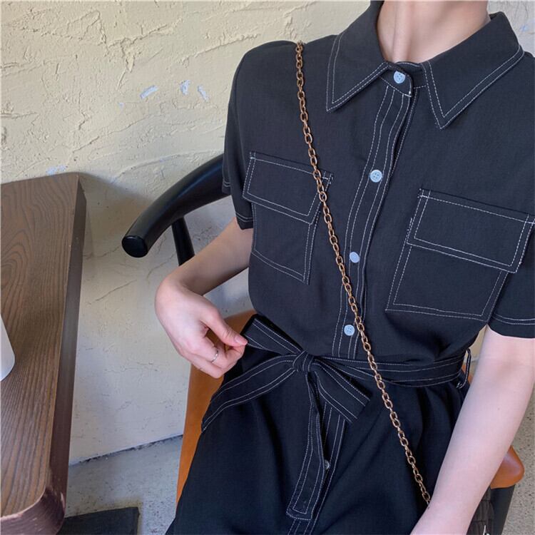 【dress】INS風ファッションPOLOネック 夏着痩せデニムワンピース G0682