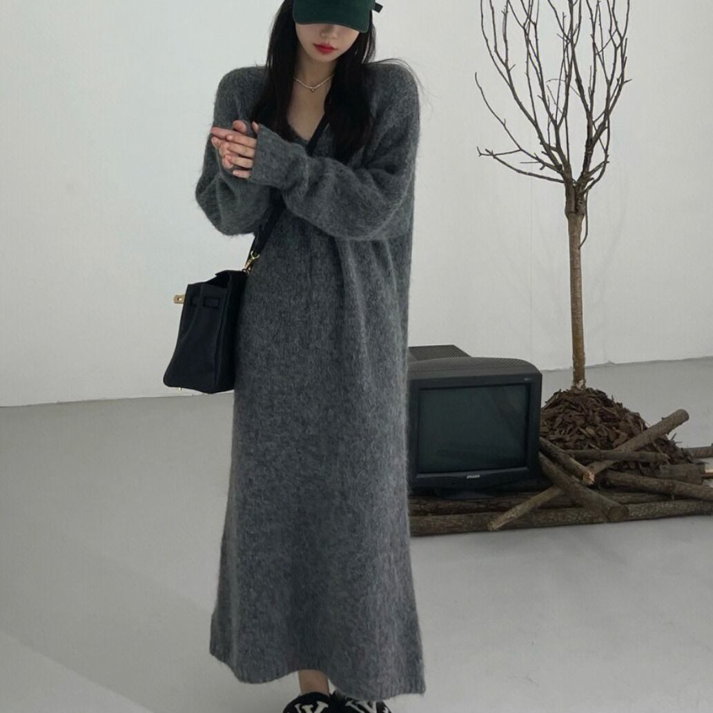 【dress】Vネックニットワンピース　M27241