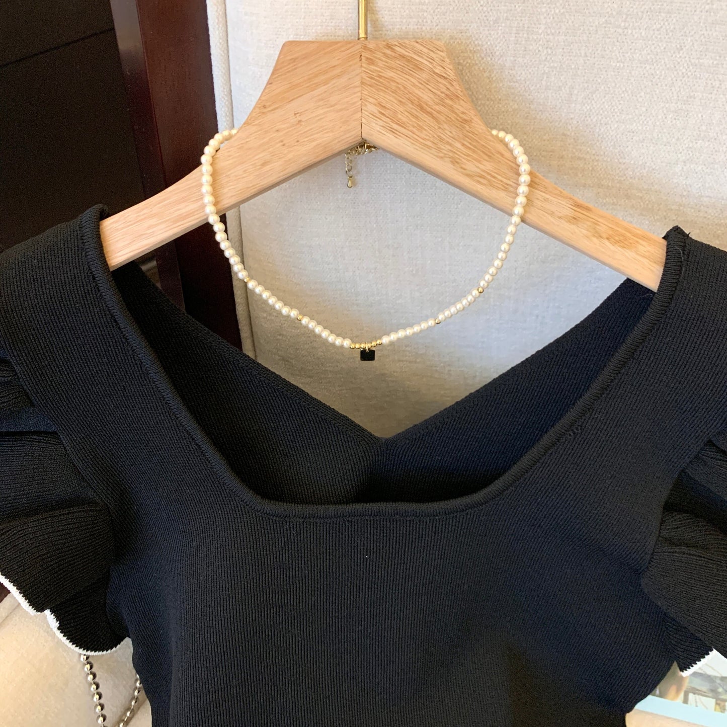 【tops】5色フレンチスリーブニットＴシャツF7442