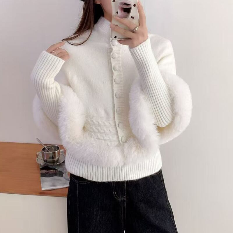 【set】ファーケープトップス×ニットトップスセット Q6989
