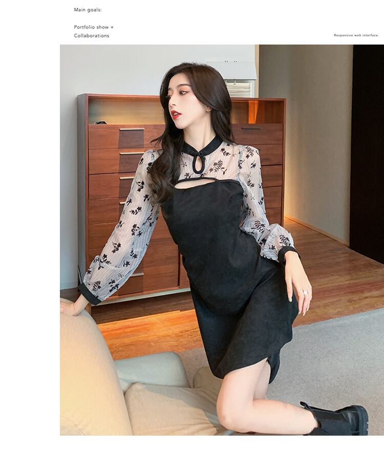 【dress】韓流スタイル!気質満点秋冬スタンドネックデザイン切り替えワンピース G2066