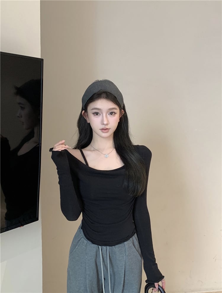 【tops】切り替え長袖Tシャツ　M28178