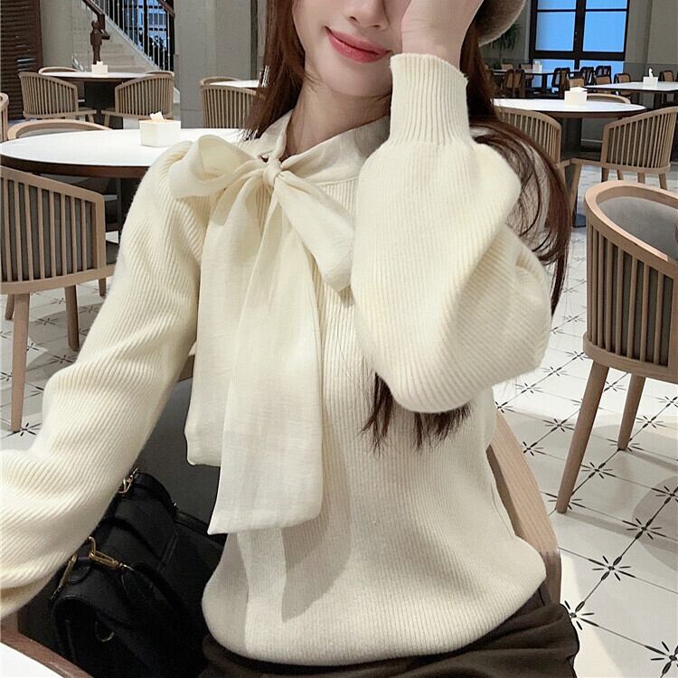 【tops】リボン付きニットトップス　M27367