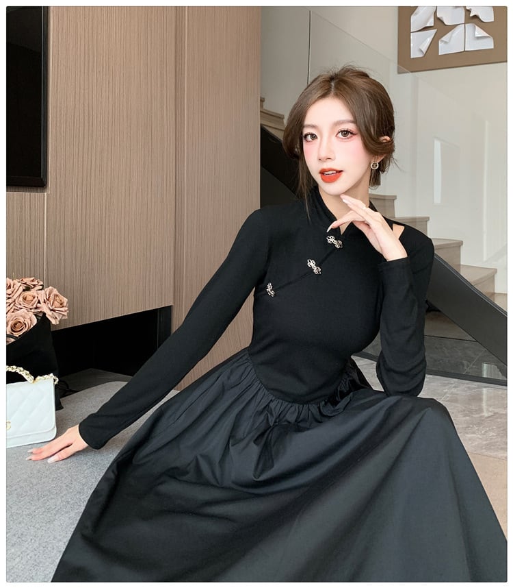 【dress】ニット切り替えワンピース　M25547
