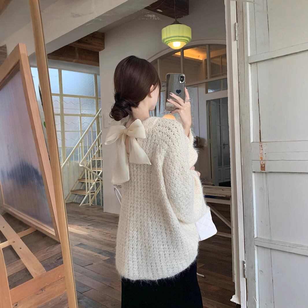 【tops】リボン付きニットセーター　M27460