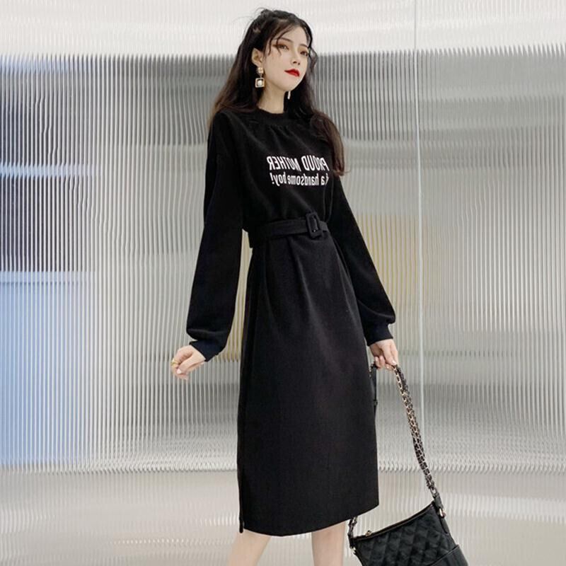 【dress】韓流スタイル好感度UP!気質満点ラウンドネック長袖パーカーワンピース G2001