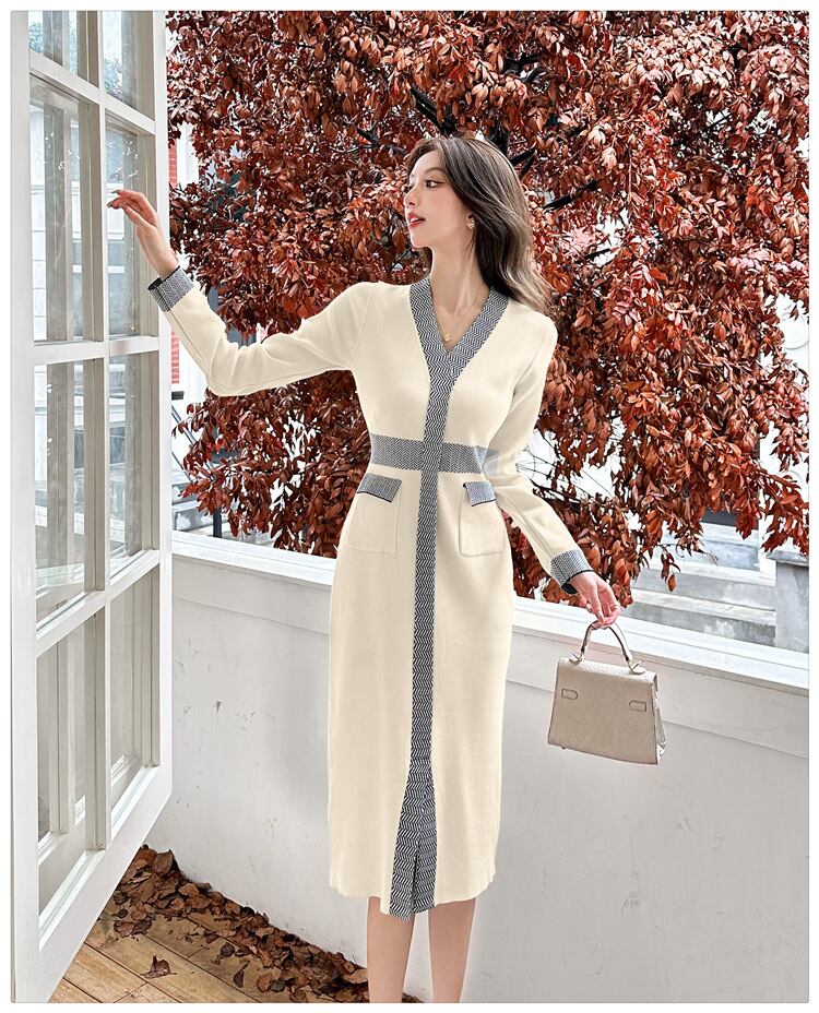 【dress】Vネックニットワンピース　M28034
