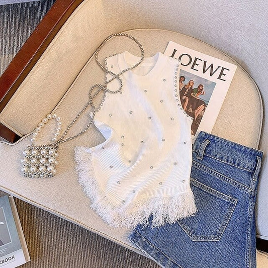 【tops】フリンジニットタンクトップF7052