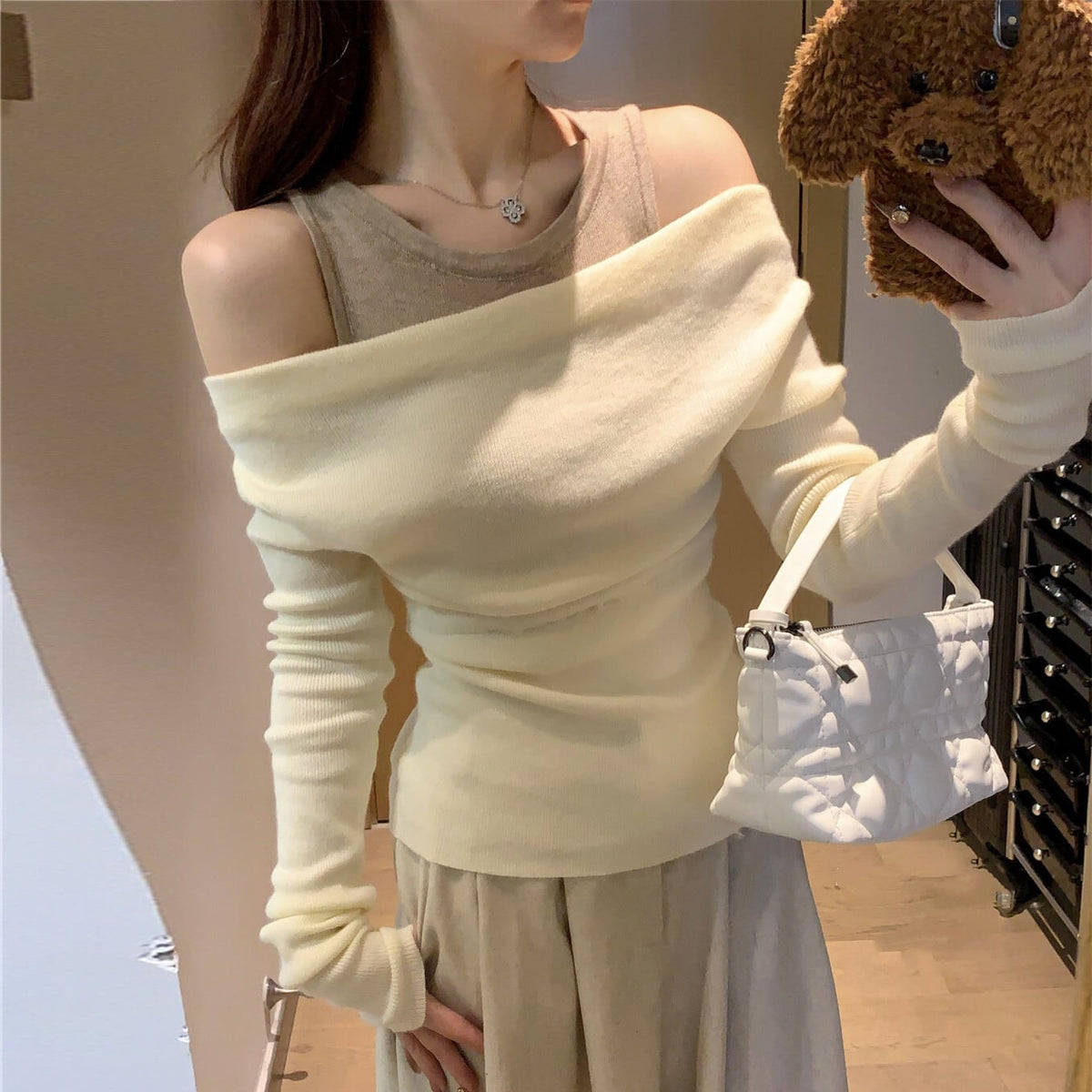 【tops】ドッキングニットトップス　M29002
