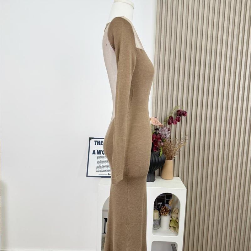 【dress】チュールドッキングニットワンピース Q7621