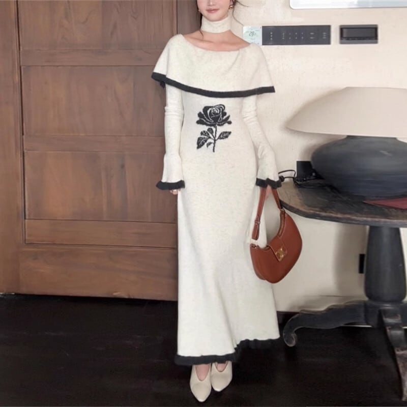 【dress】フレアスリーブニットワンピース　M28978