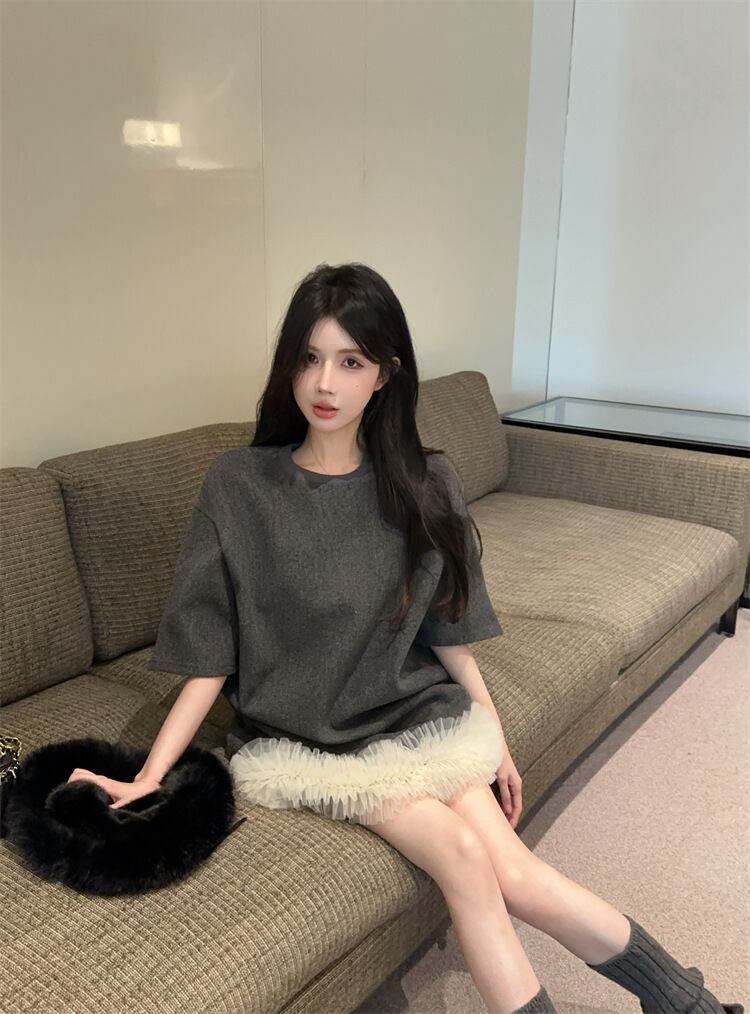 【dress】裹起毛レースドッキングワンピース　M28775