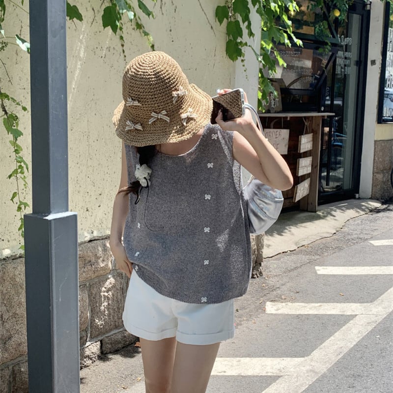 【tops】リボン付きニットトップス　M24942