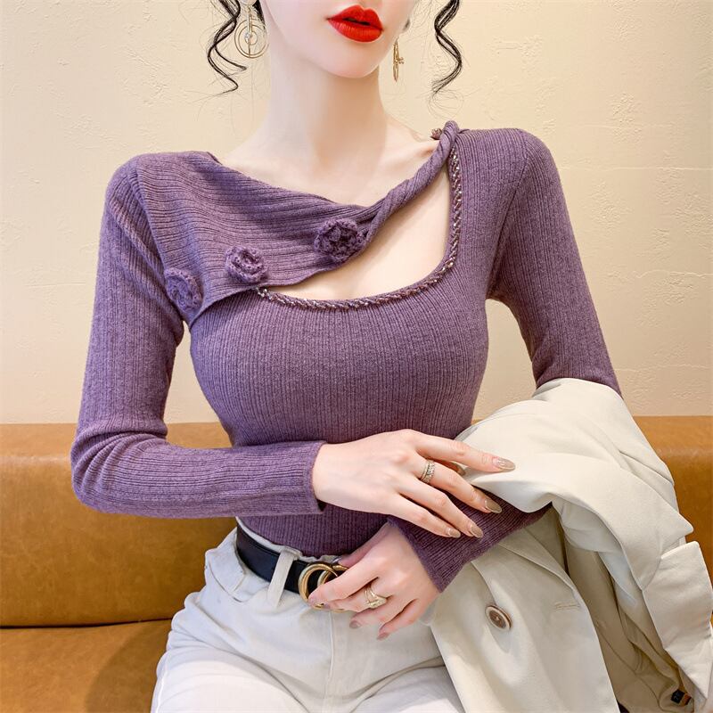 【tops】ビジュー立体フラワーニットトップス　M27727