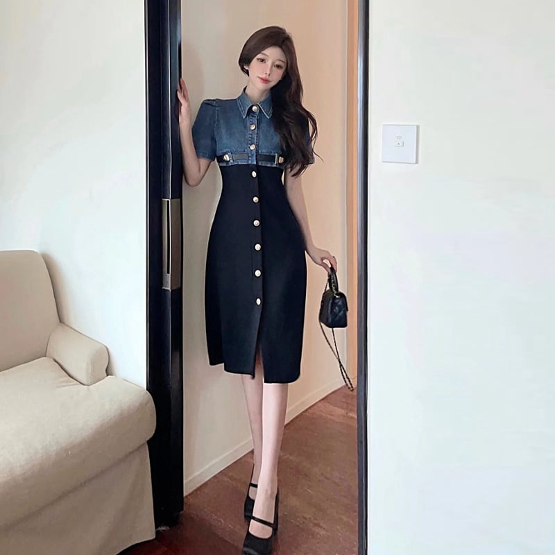 【dress】切り替えデニムAラインワンピース G21118