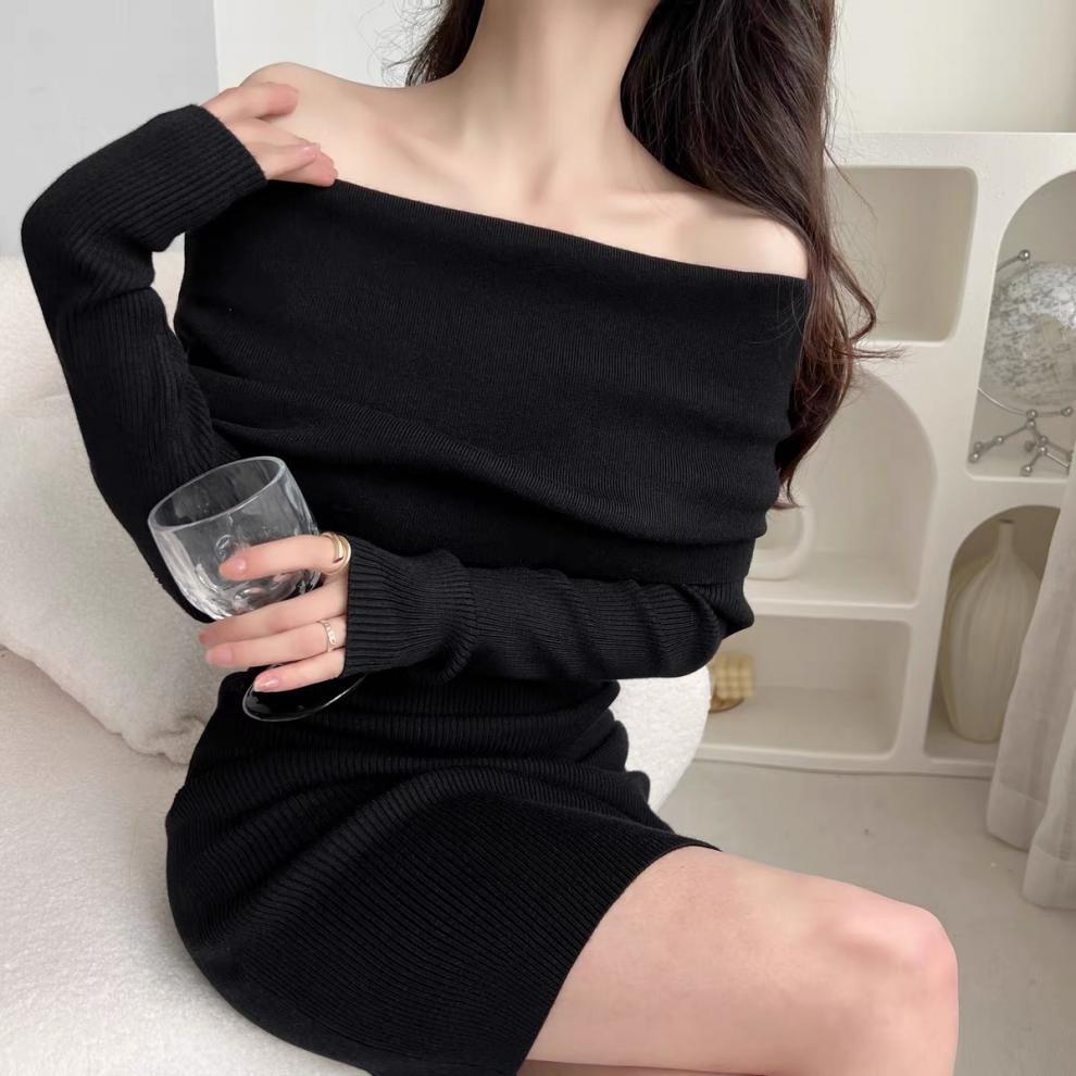【dress】オフショルダーニットワンピース　M28033