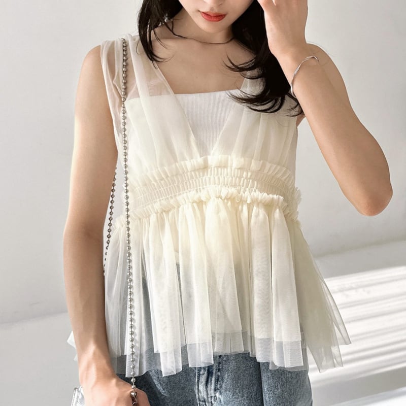 【tops】チュールノースリーブトップス　M29964