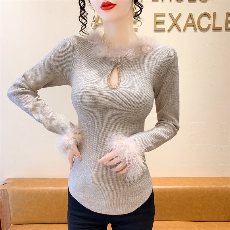 【tops】フェイクファーニットトップス　N2918